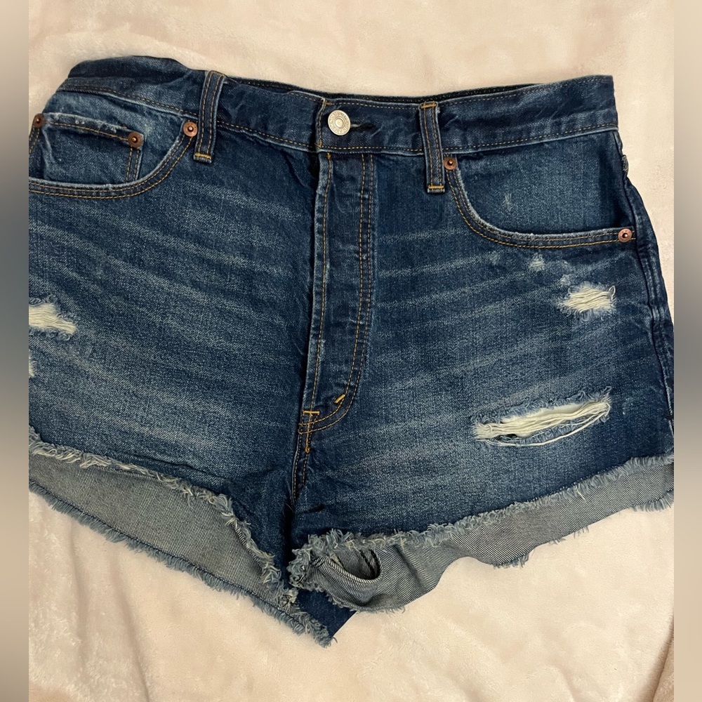 Abercrombie & Fitch Dark Blue Distressed Jean Shorts. Size 29/2. EUC - Picture 1 of 11